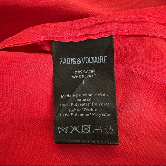 Zadig & Voltaire Tink Satin V-Neck Long Sleeve Blouse SZ Large Red Designer READ - Picture 5 of 9